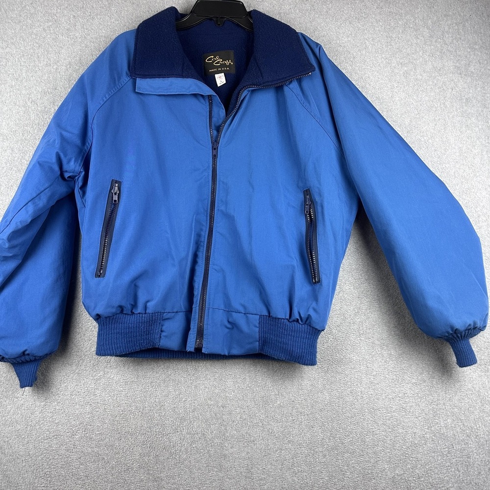 Vintage Cal Craft Jacket Men Large Blue Nylon Bomber Insulated Made USA Full Zip
